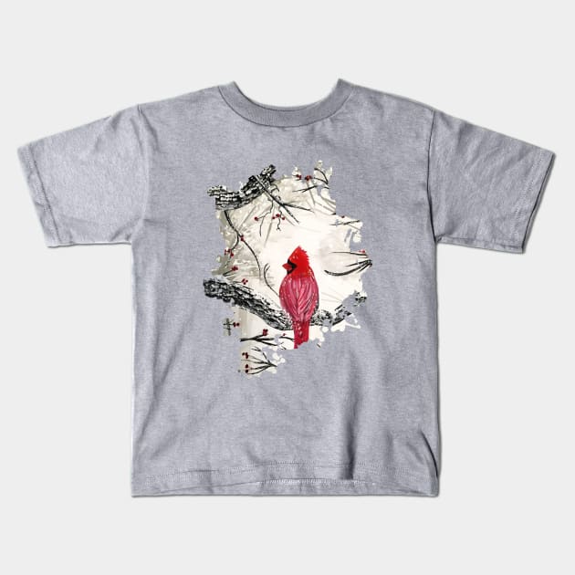 Red Robins Winter Kids T-Shirt by adamzworld